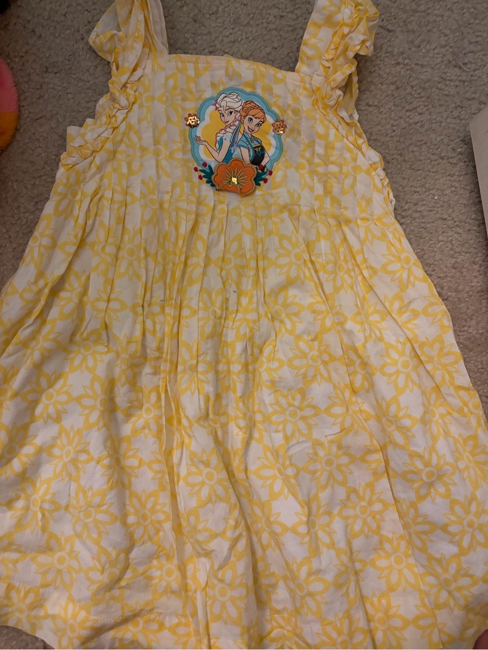Disney frozen Elsa and Anna yellow & White Floral Girls Sundress